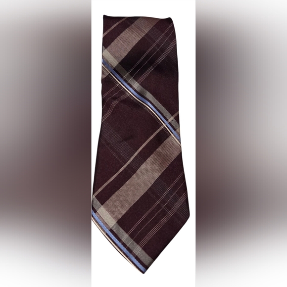 Michael Kors Silk Plaid Tie Burgundy Purple Blue Men's Classic Necktie - Picture 1 of 7